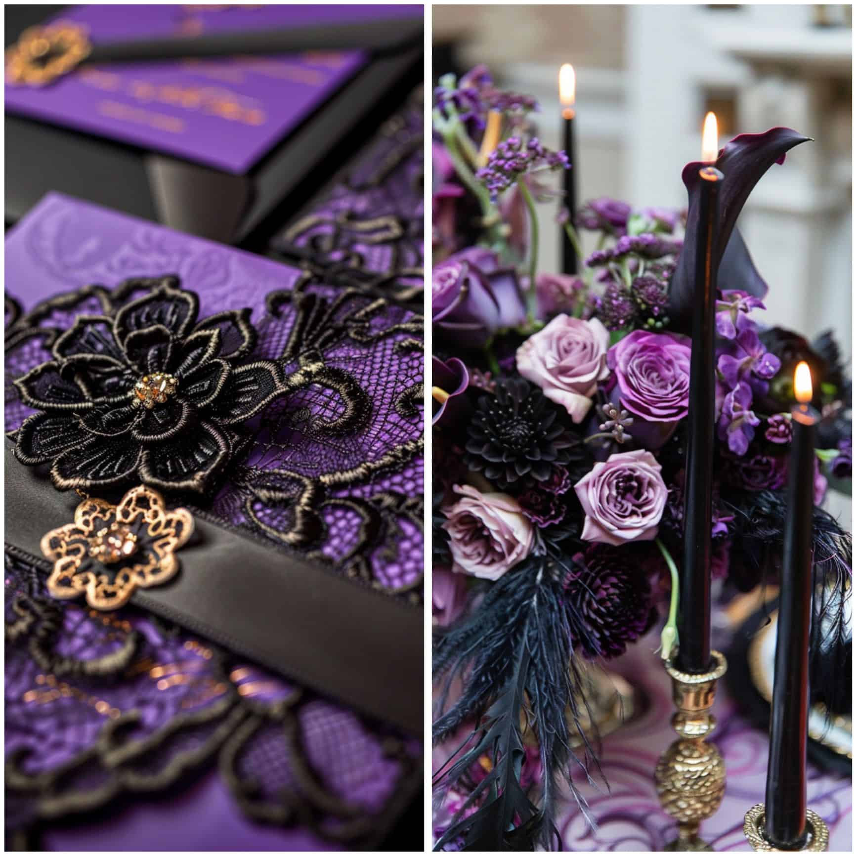 black and purple wedding theme ideas