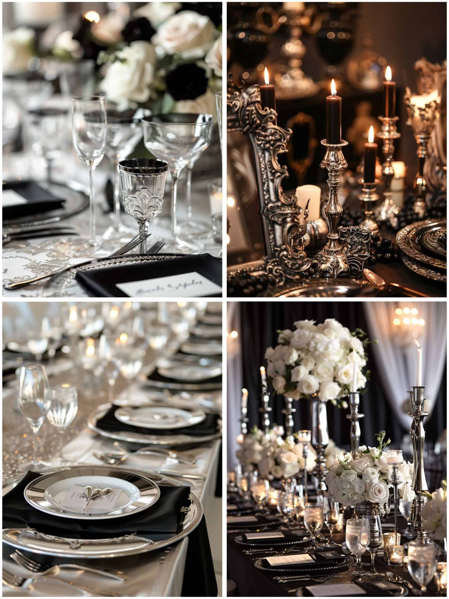 black and silver wedding tablescape ideas