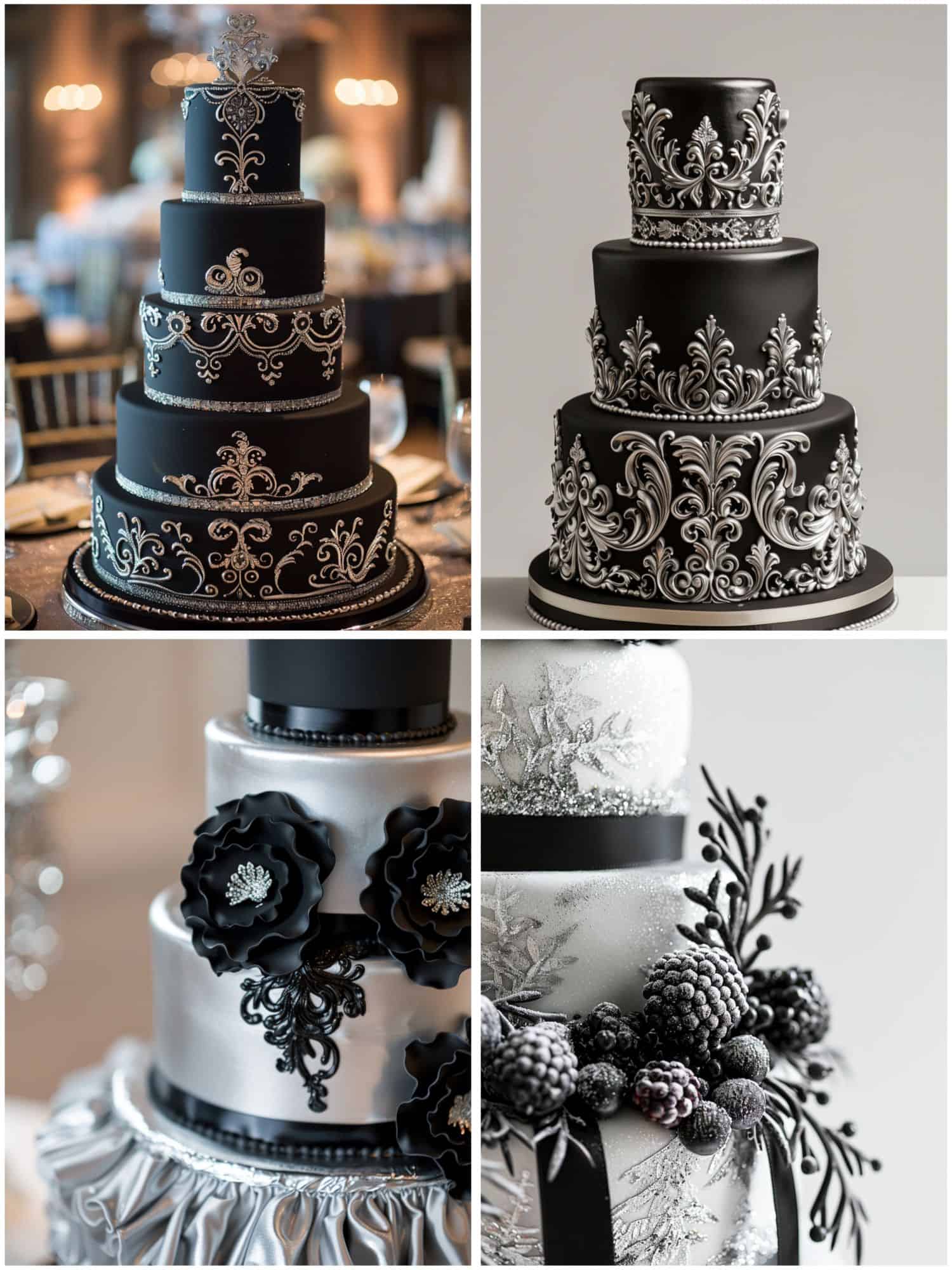 black and silver wedding theme ideas for cakes