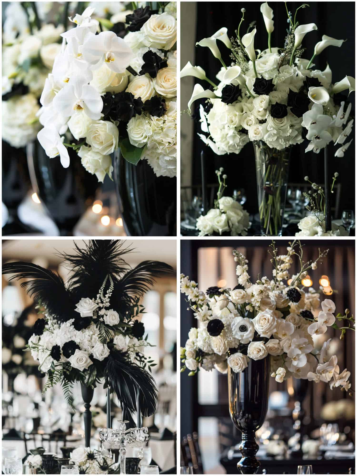 black and white floral arrangements