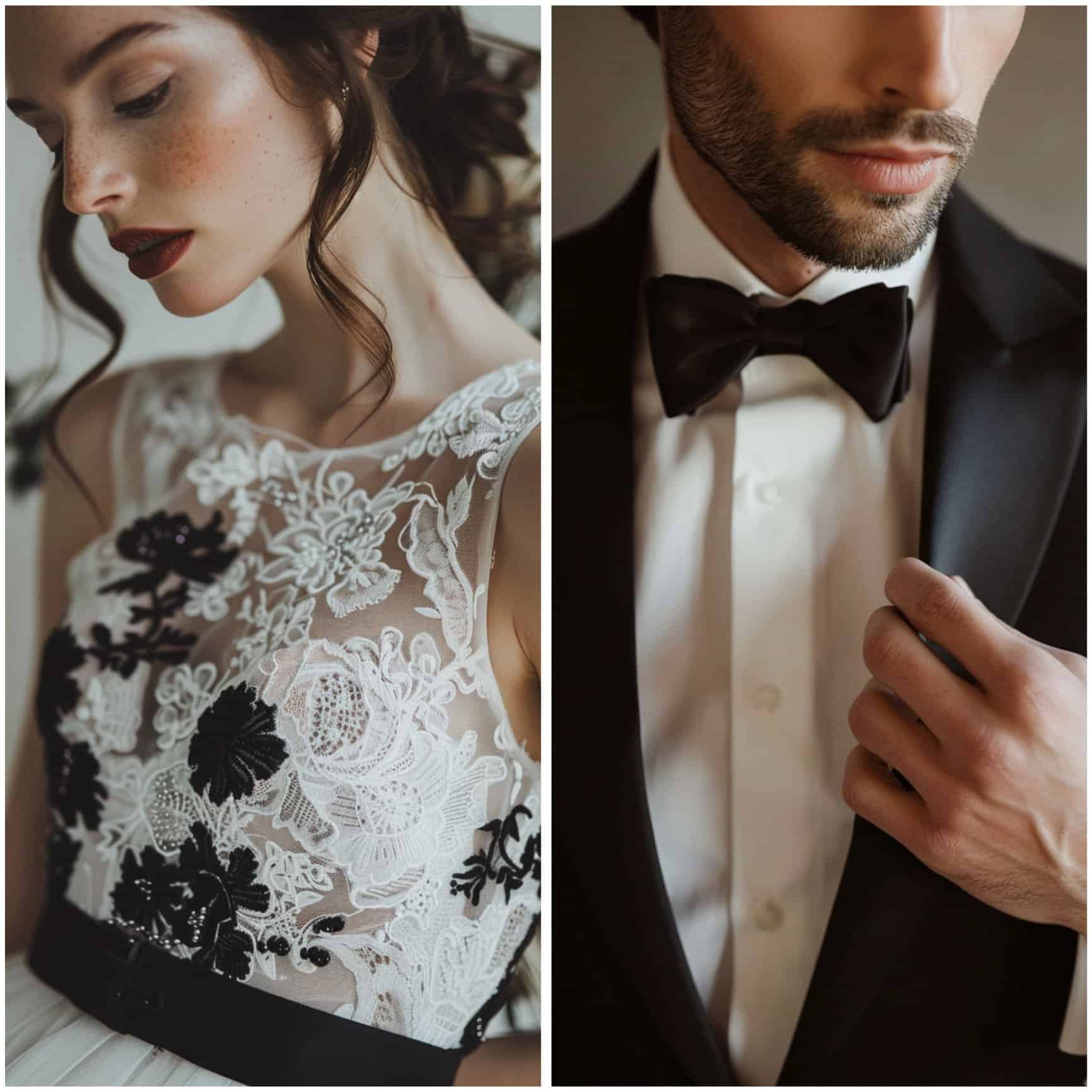 black and white wedding attire