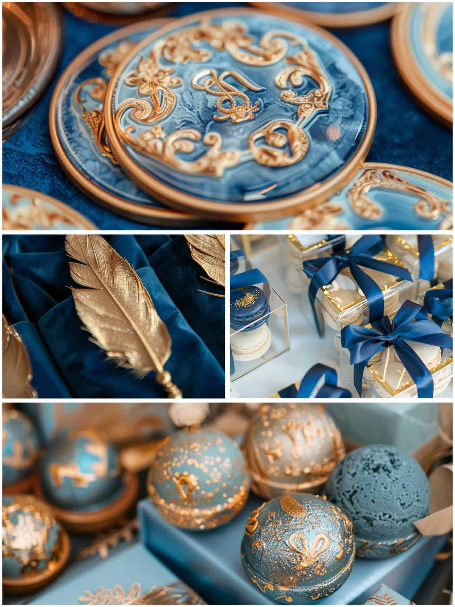 blue and gold wedding theme ideas for favors