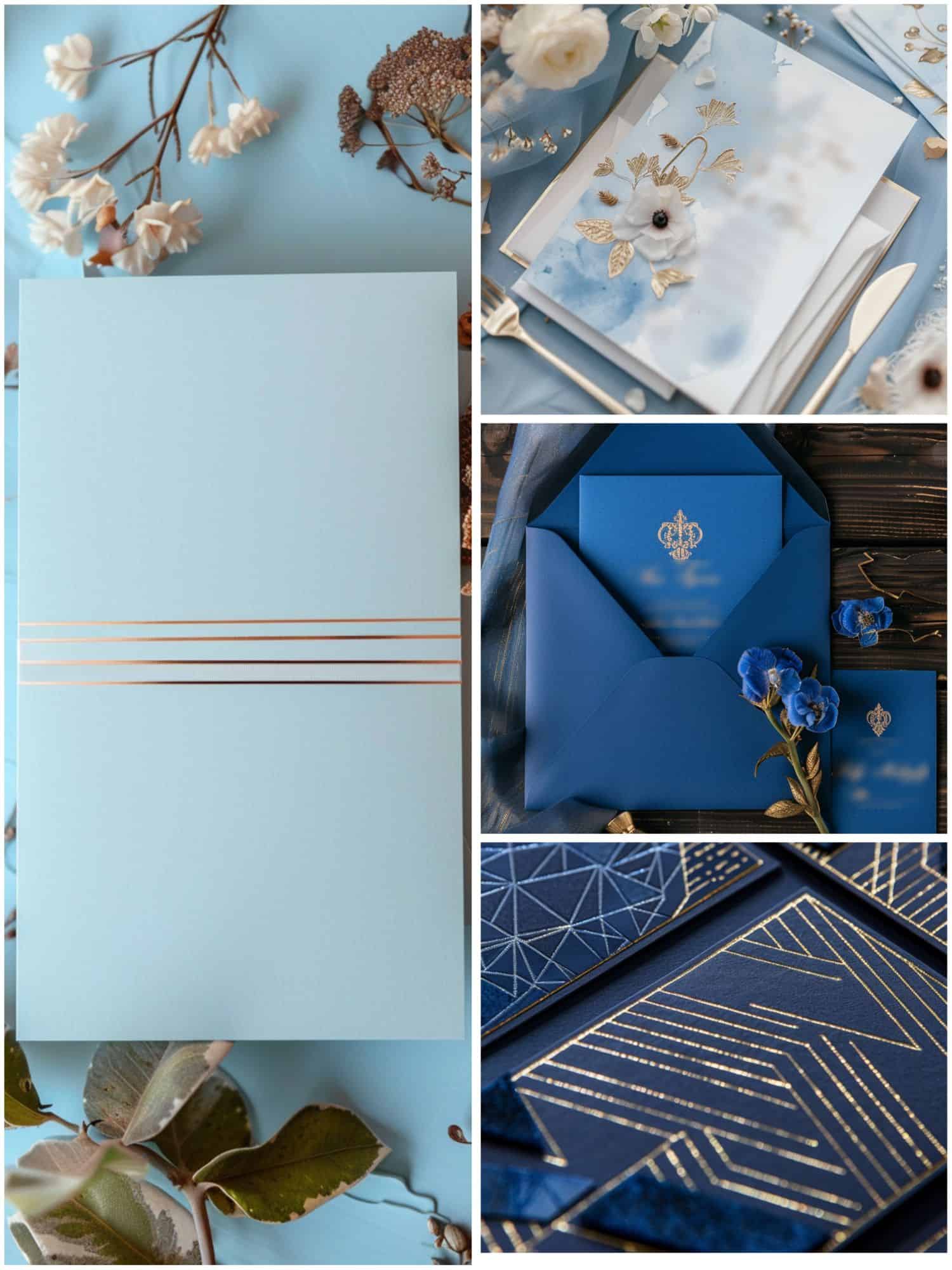 blue and gold wedding theme ideas for invitations