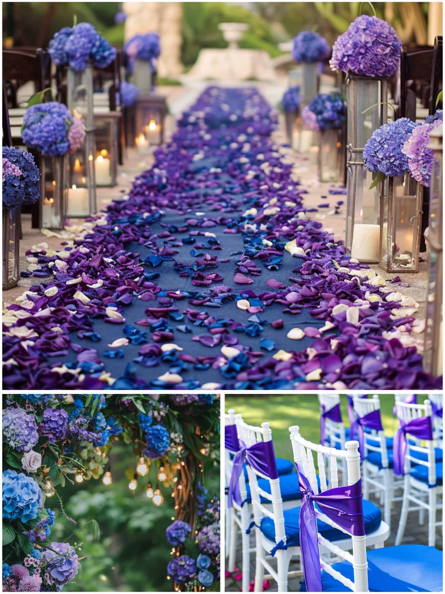 blue and purple wedding theme ideas for ceremony decor
