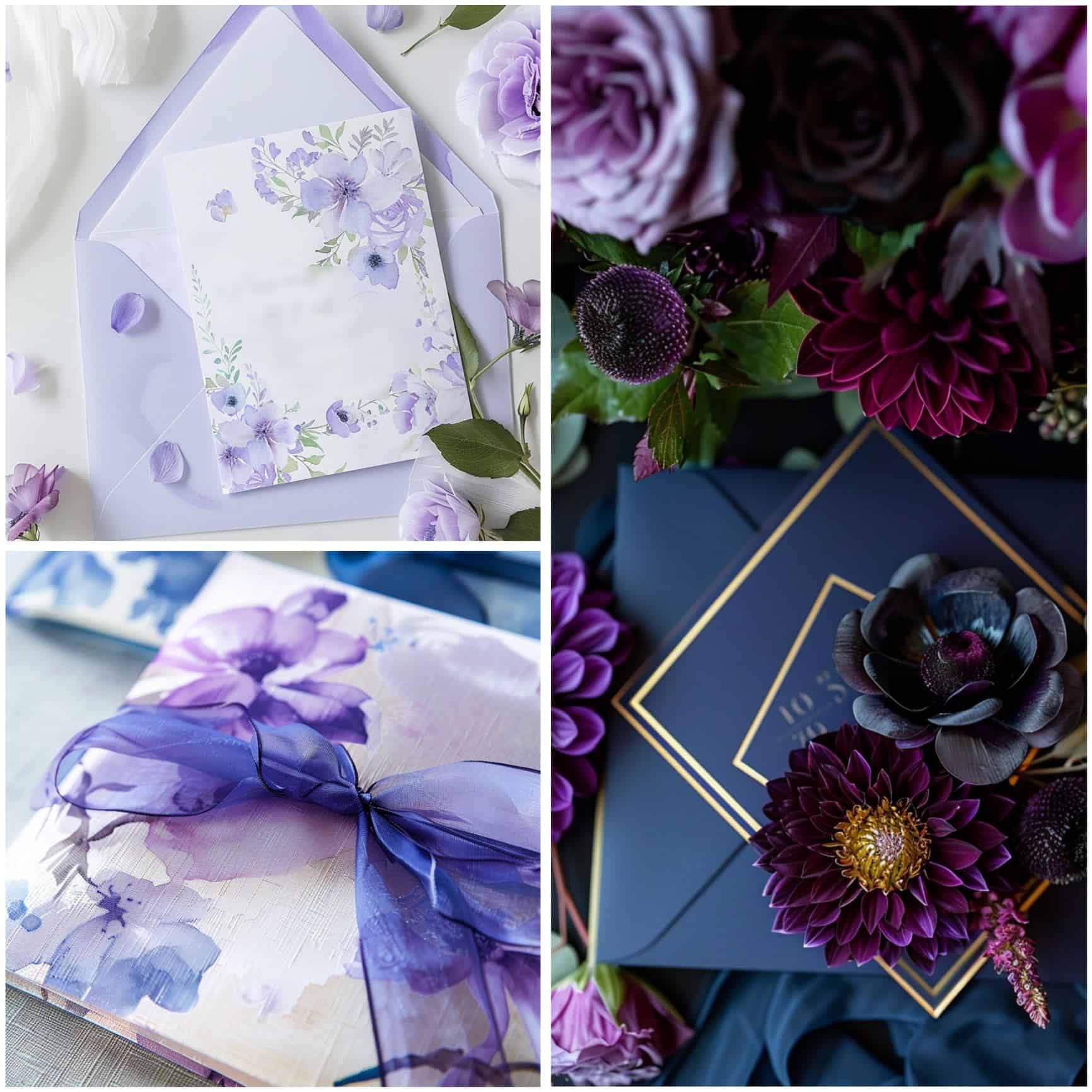 blue and purple wedding theme ideas for stationery