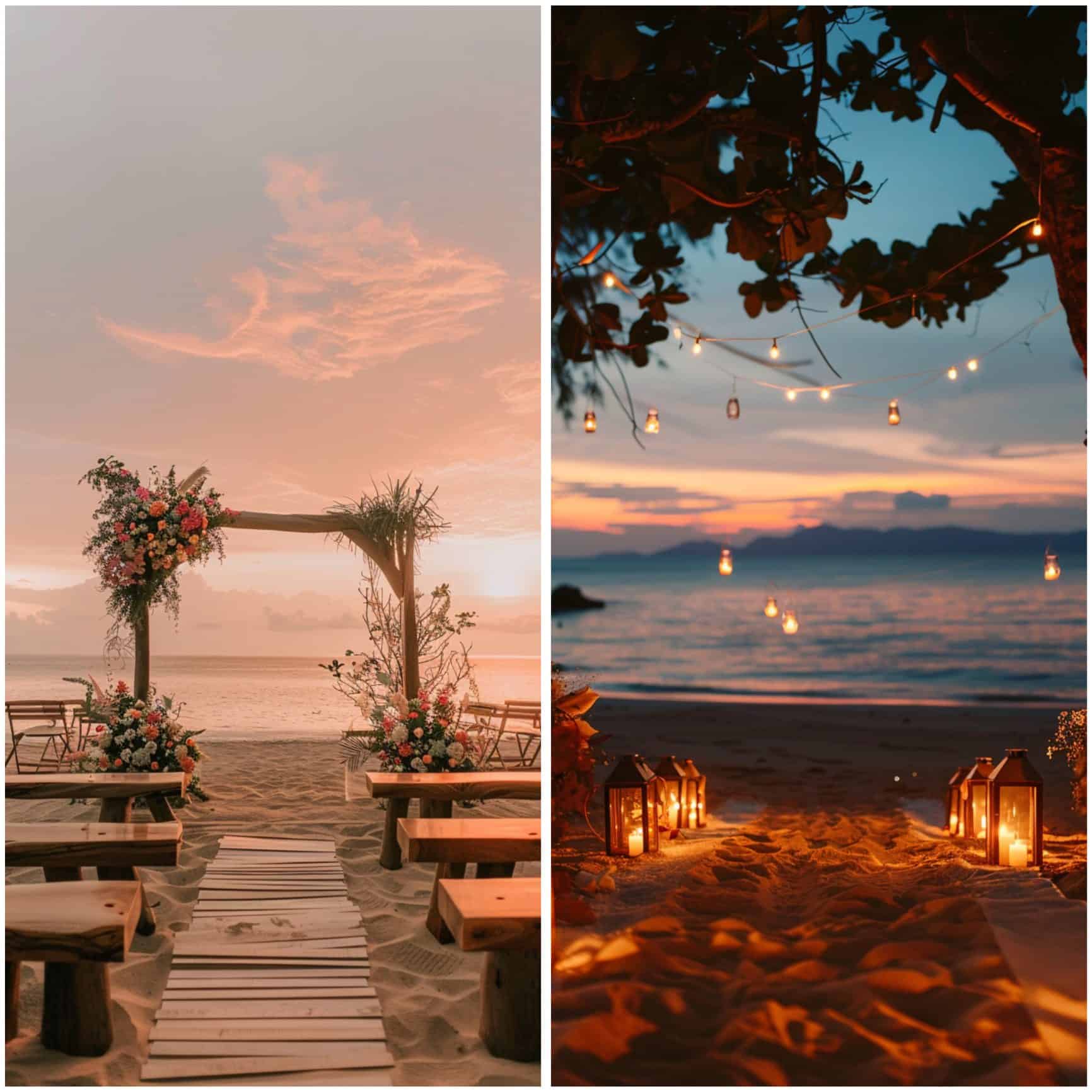 boho beach wedding at sunset