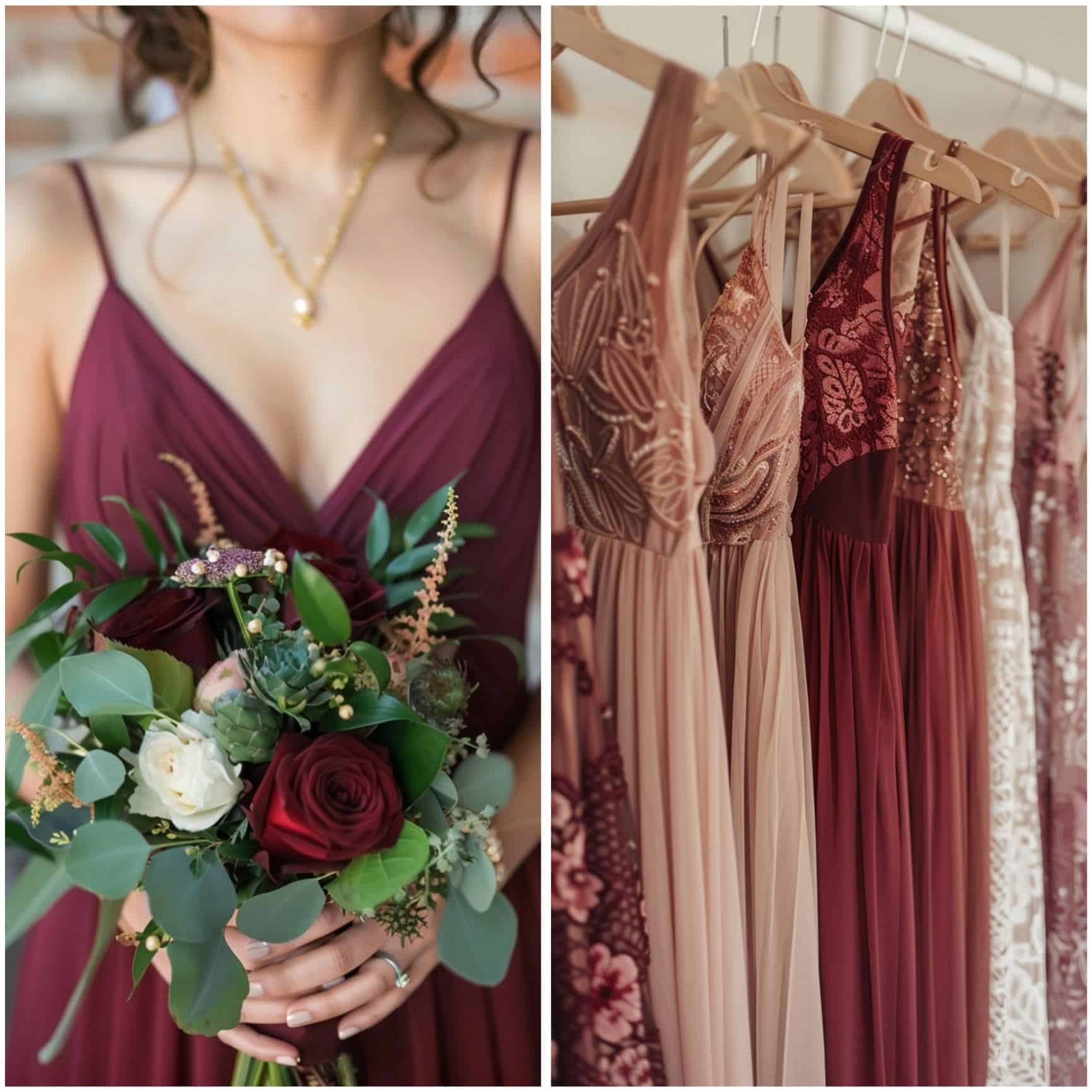 bridesmaids attire in burgundy
