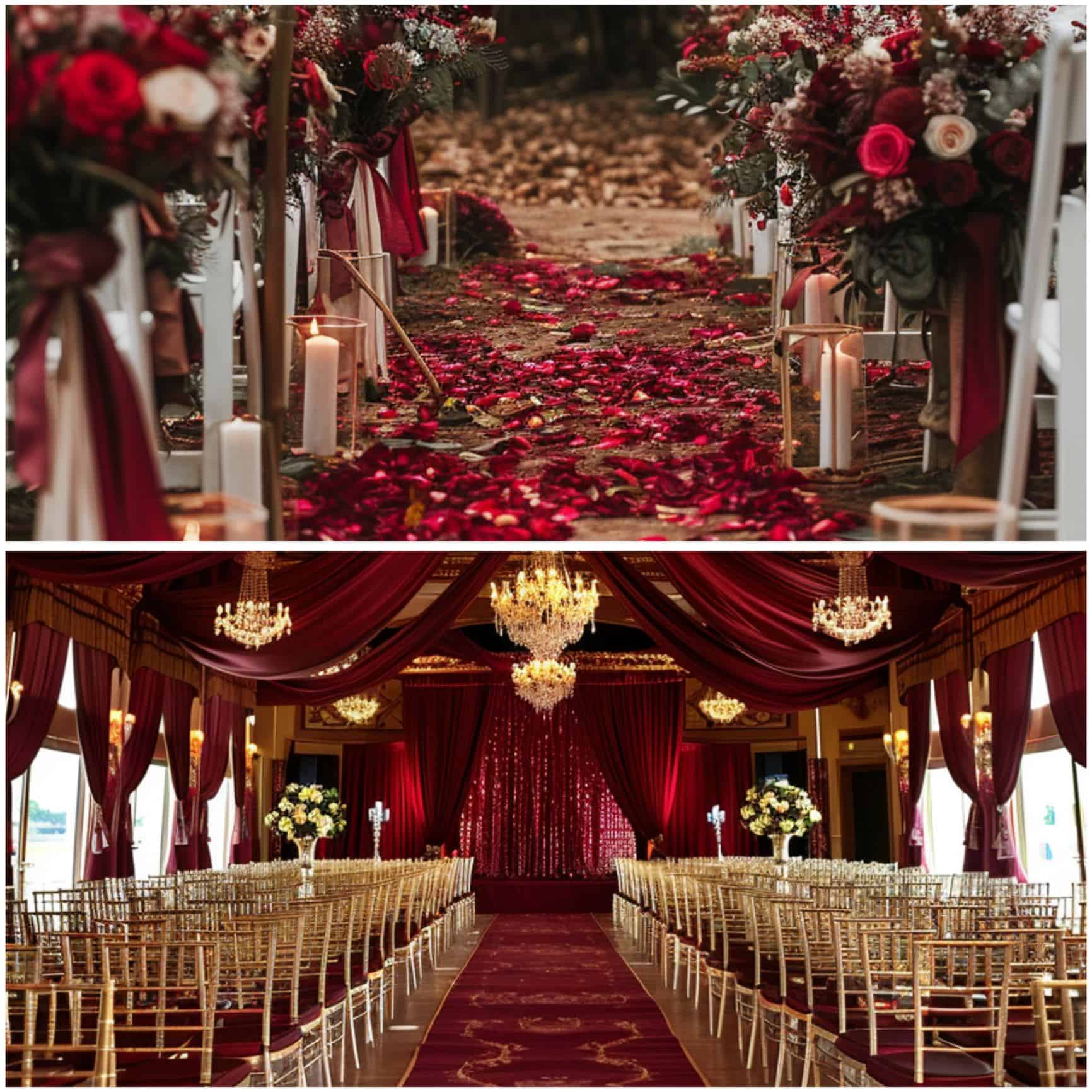 ceremony decor for a burgundy themed wedding