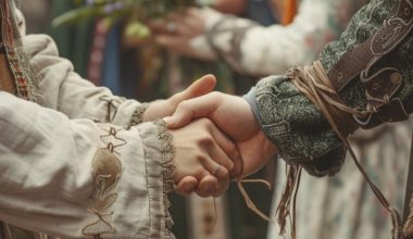 couple holding hands during the handfasting ceremony