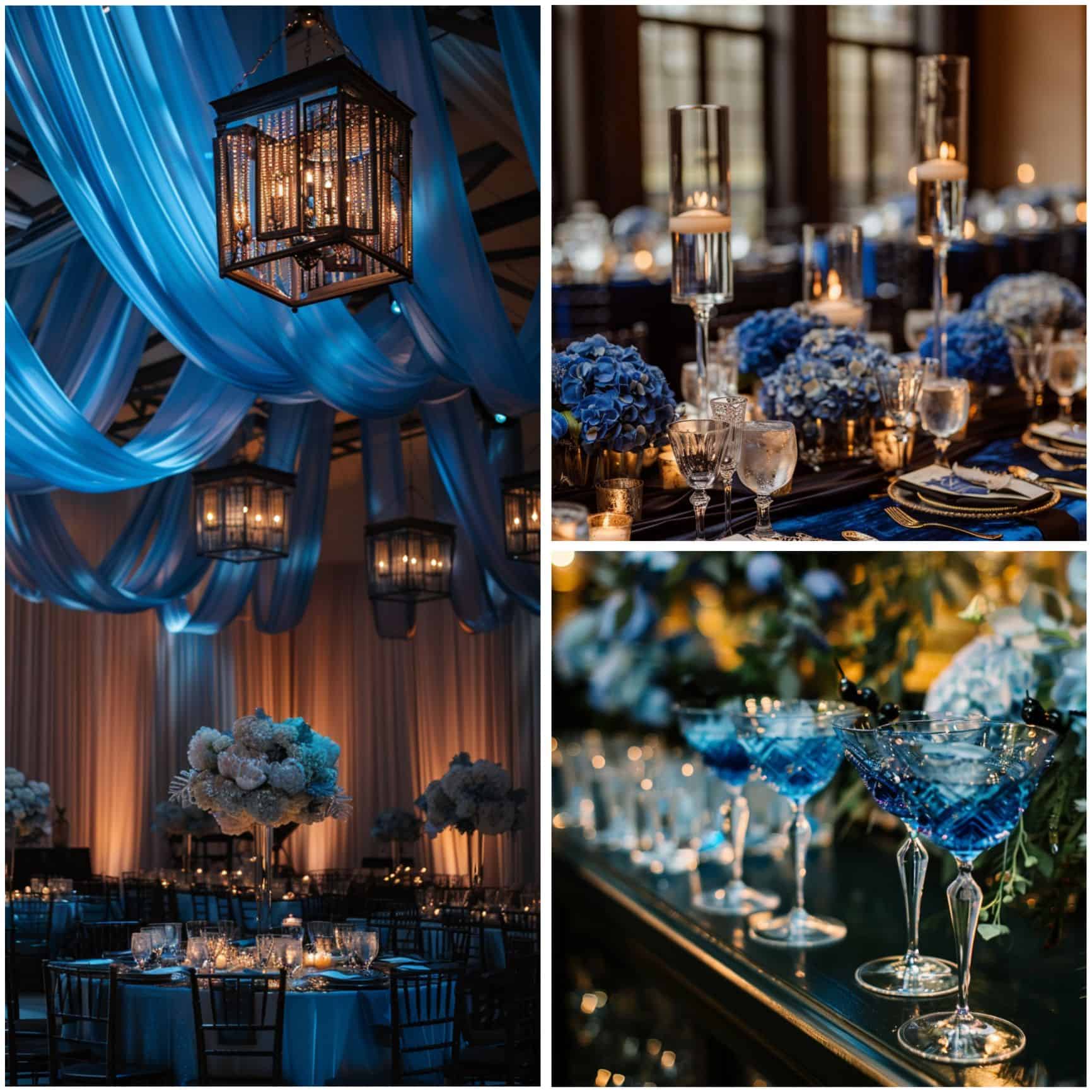 dark blue wedding theme ideas for indoor celebration