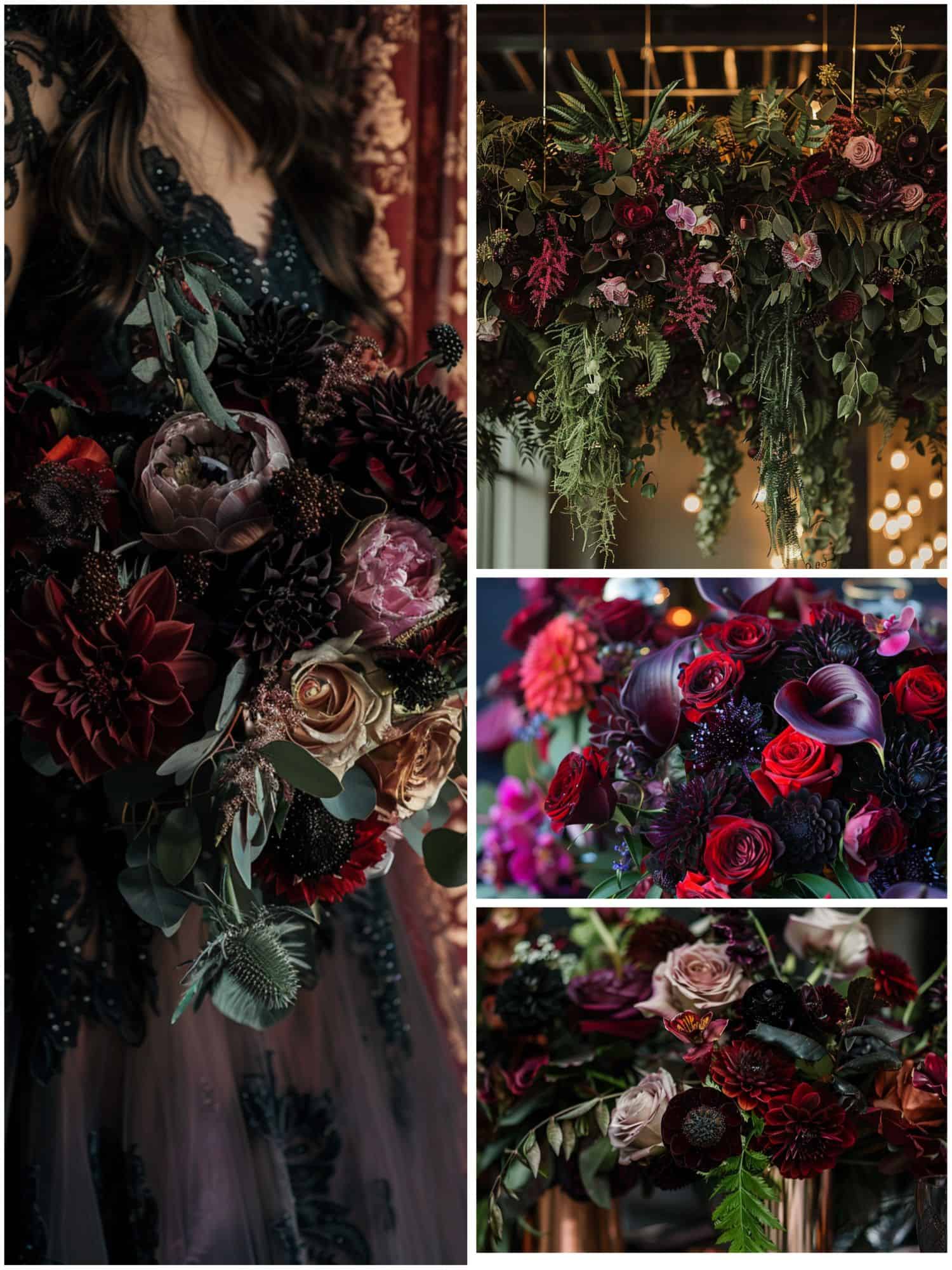 dark wedding florals