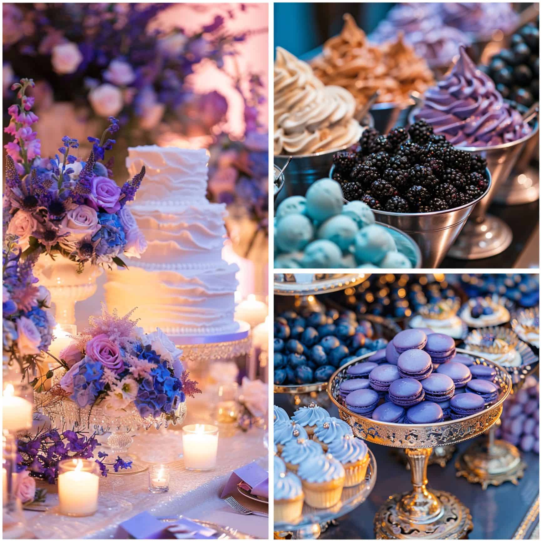 desserts for a blue and purple wedding