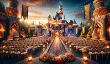 disney princess-themed wedding ceremony at a castle