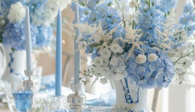 dusty blue and white wedding tablescape