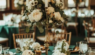 emerald green and gold reception tablescape