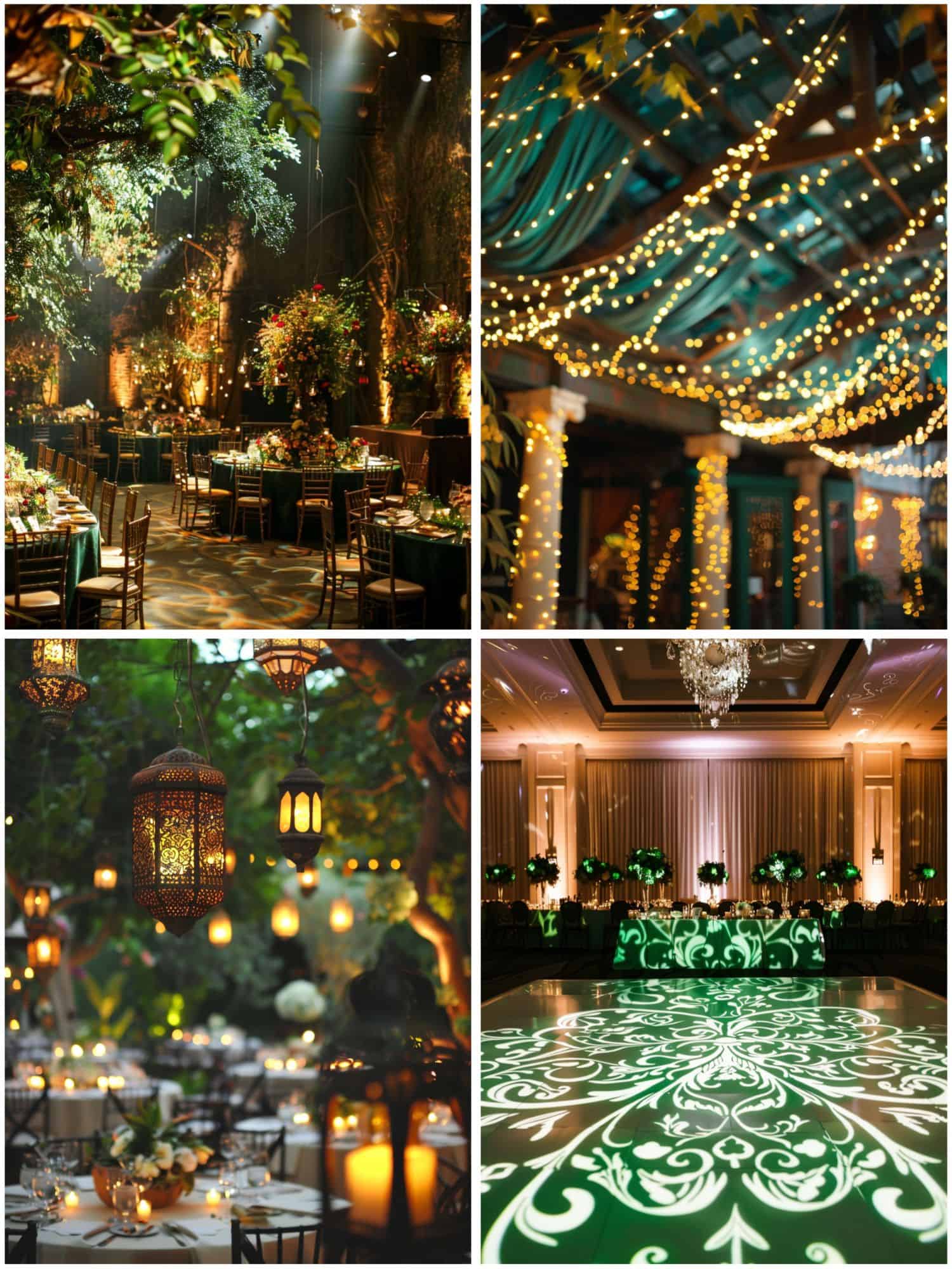 emerald green and gold wedding theme ideas for lighting
