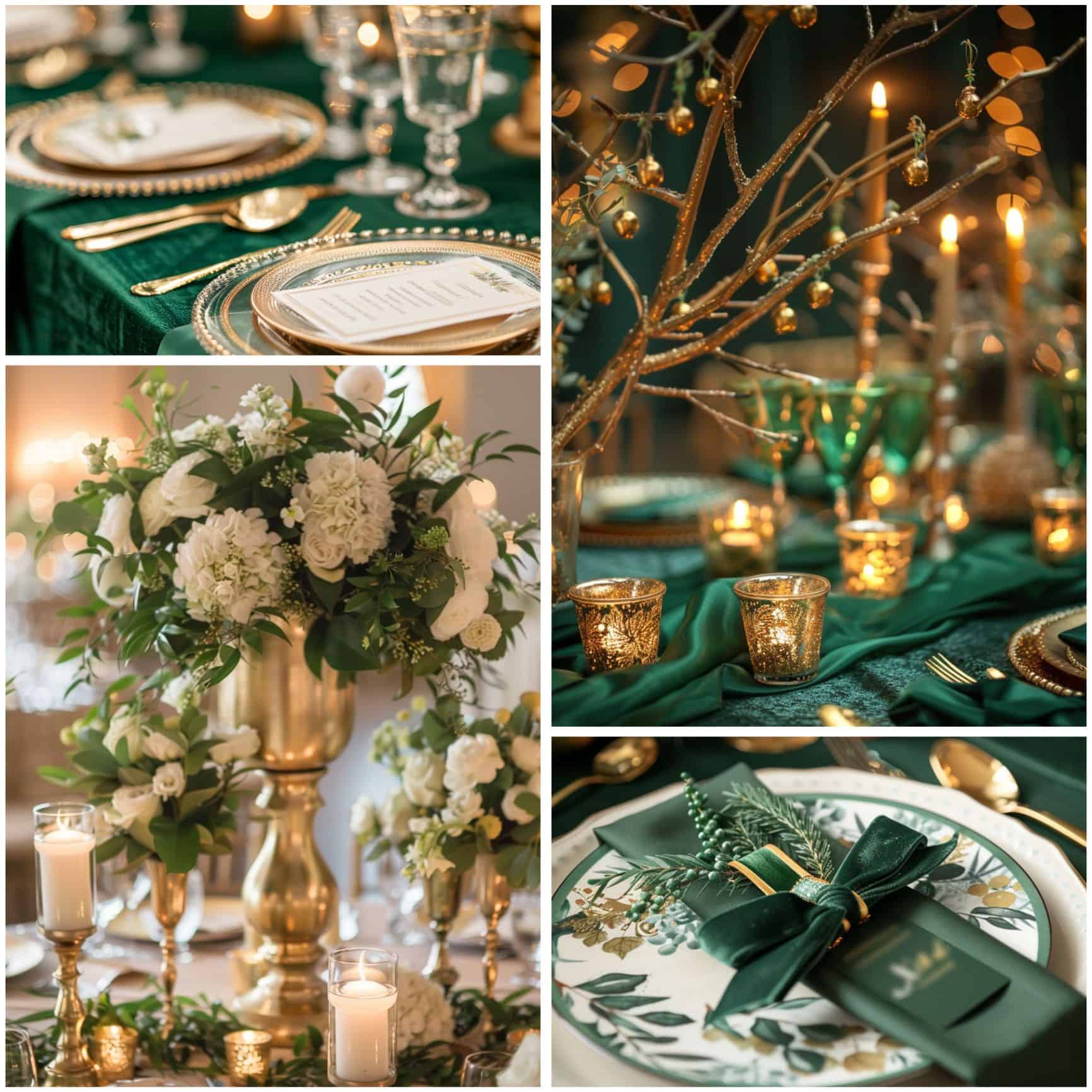 emerald green and gold wedding theme ideas for table setting