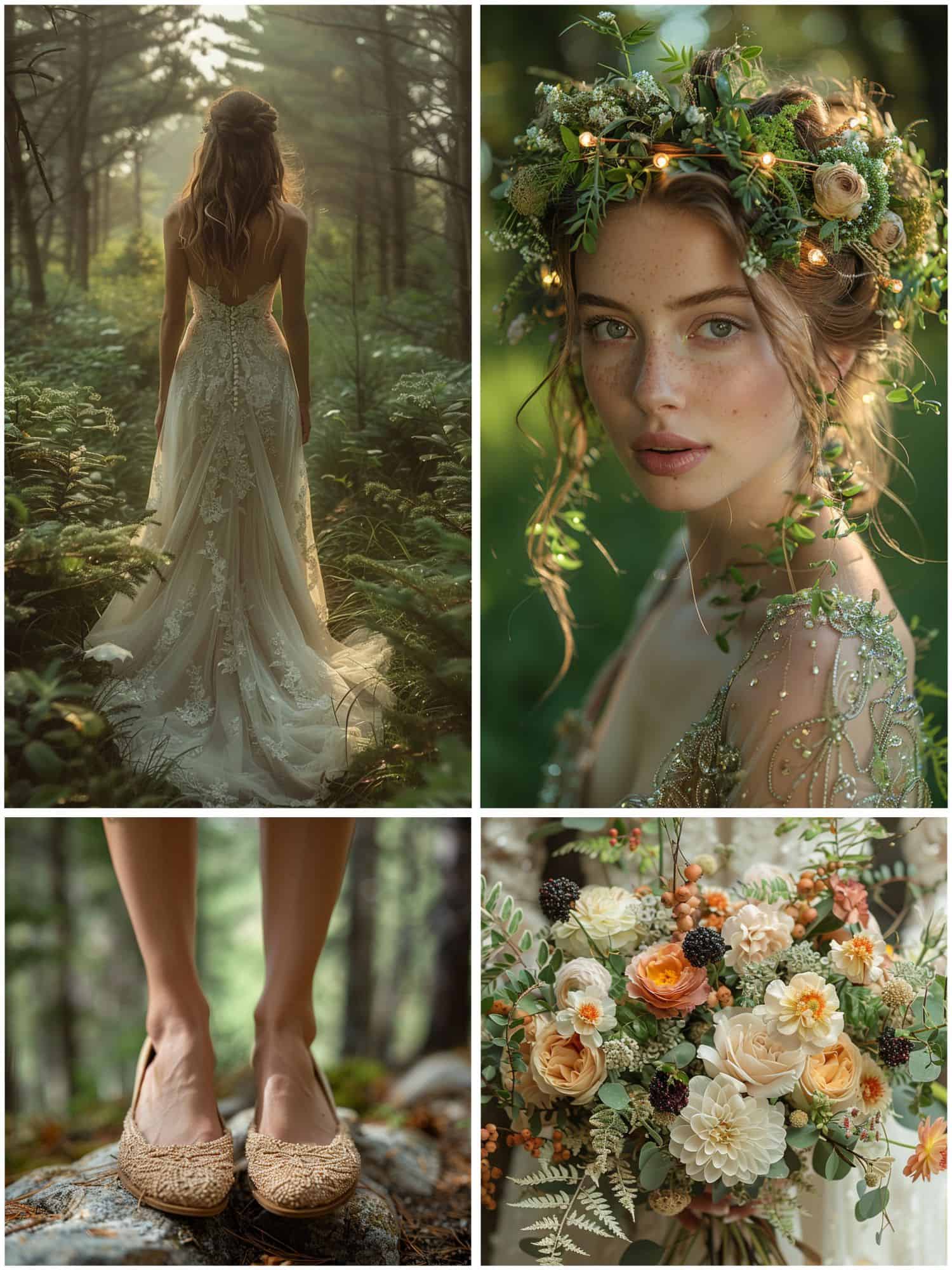 enchanted forest wedding theme ideas for bridal attire