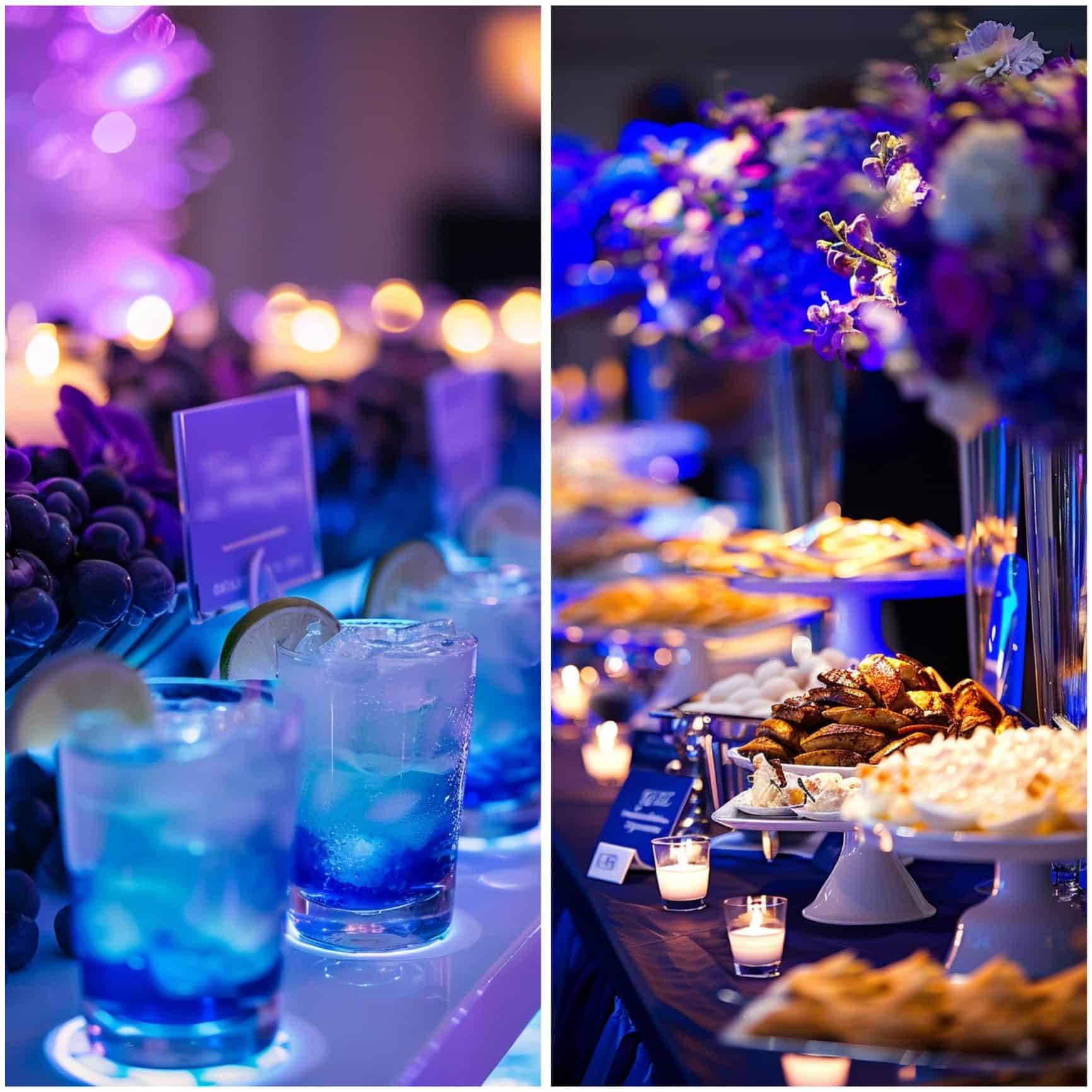 food and drinks for a royal blue wedding