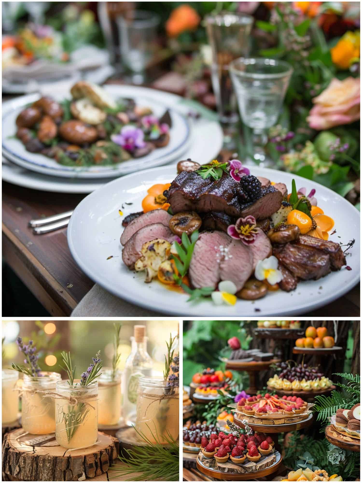 food and drinks for an enchanted forest wedding theme