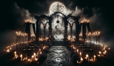 gothic wedding ceremony lit by candles and moonlight