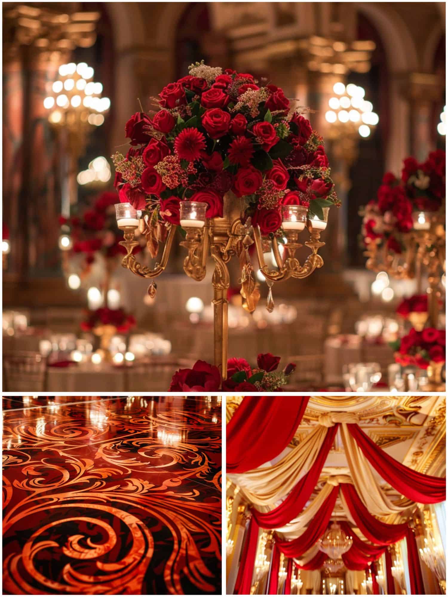 grand ballroom wedding in red and gold