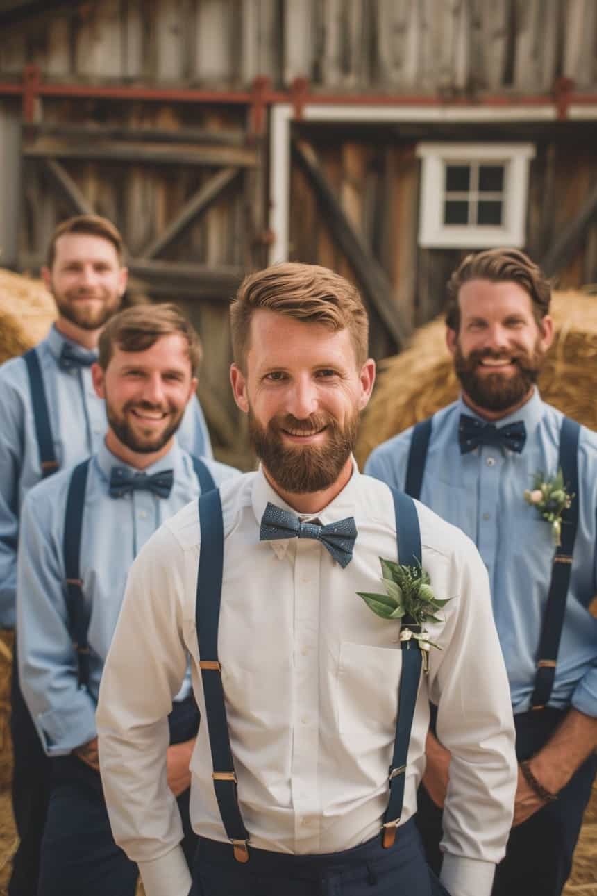 groom and groomsmen posing for a photo