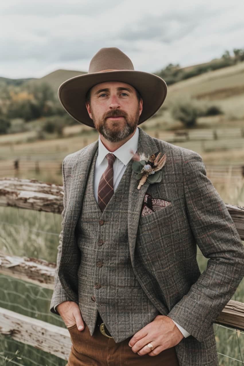 groom in rustic country themed attire