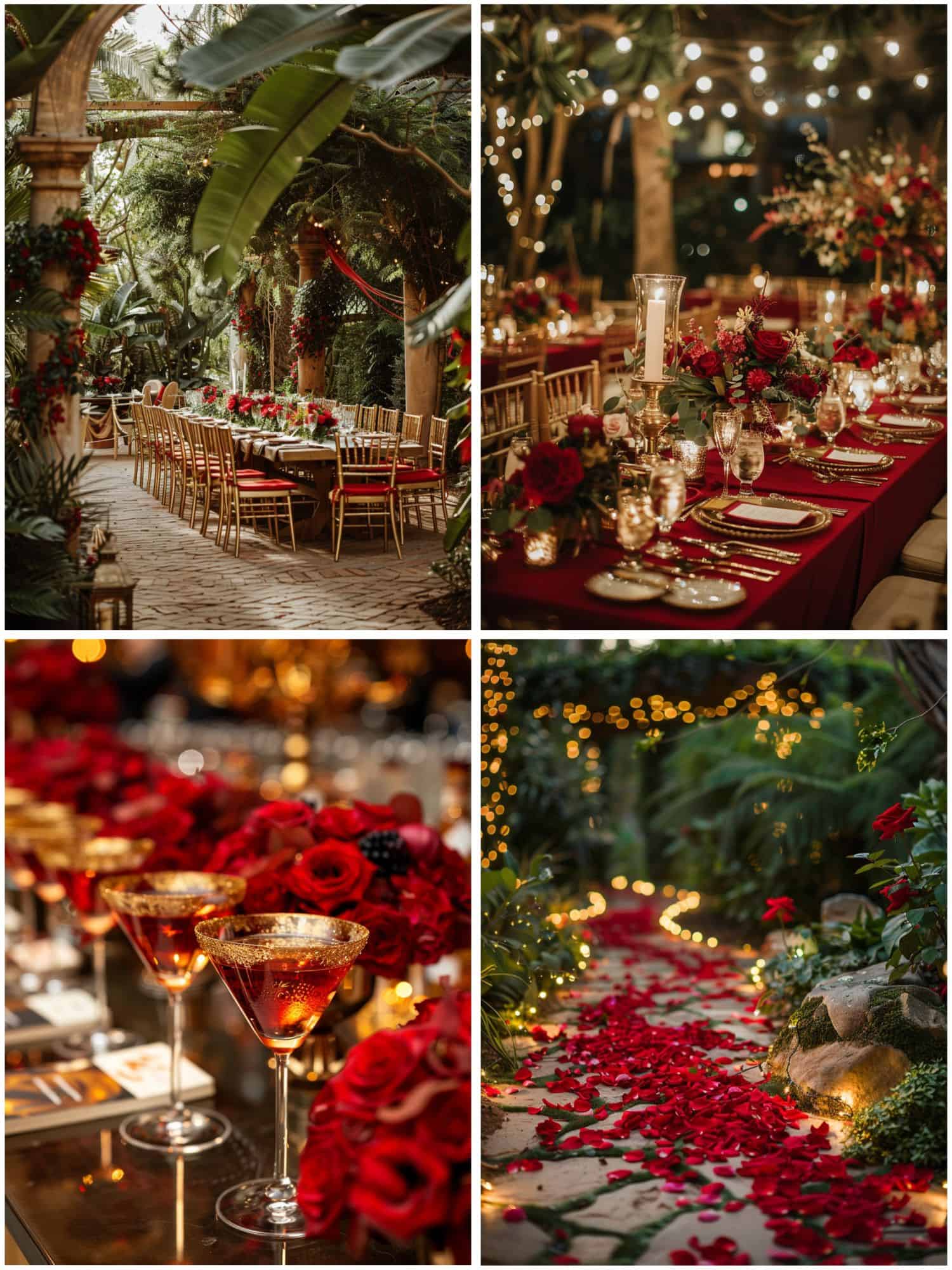 intimate red and gold garden wedding