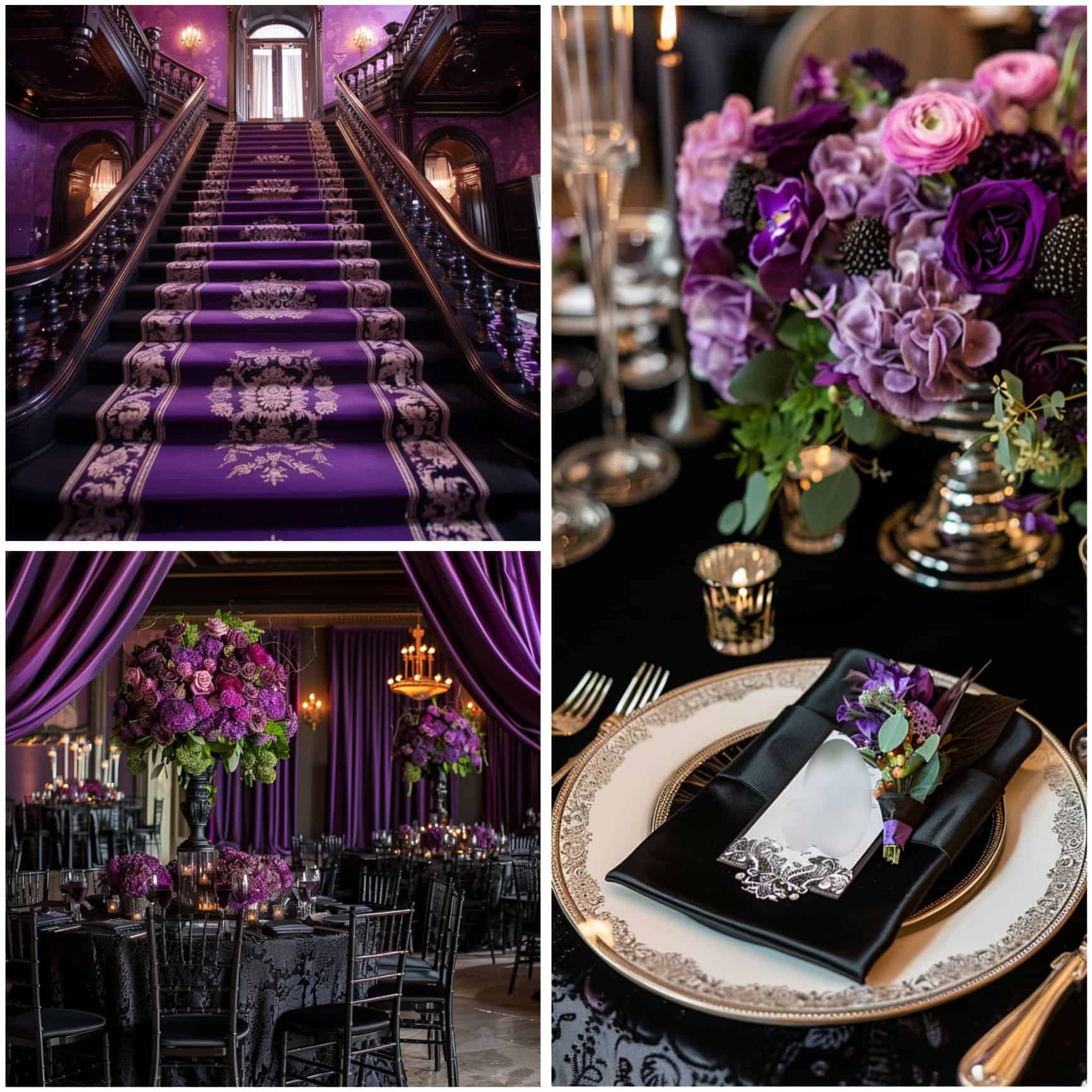 lavish indoor black and purple wedding