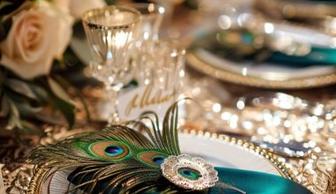 lavish table setting with peacock feather