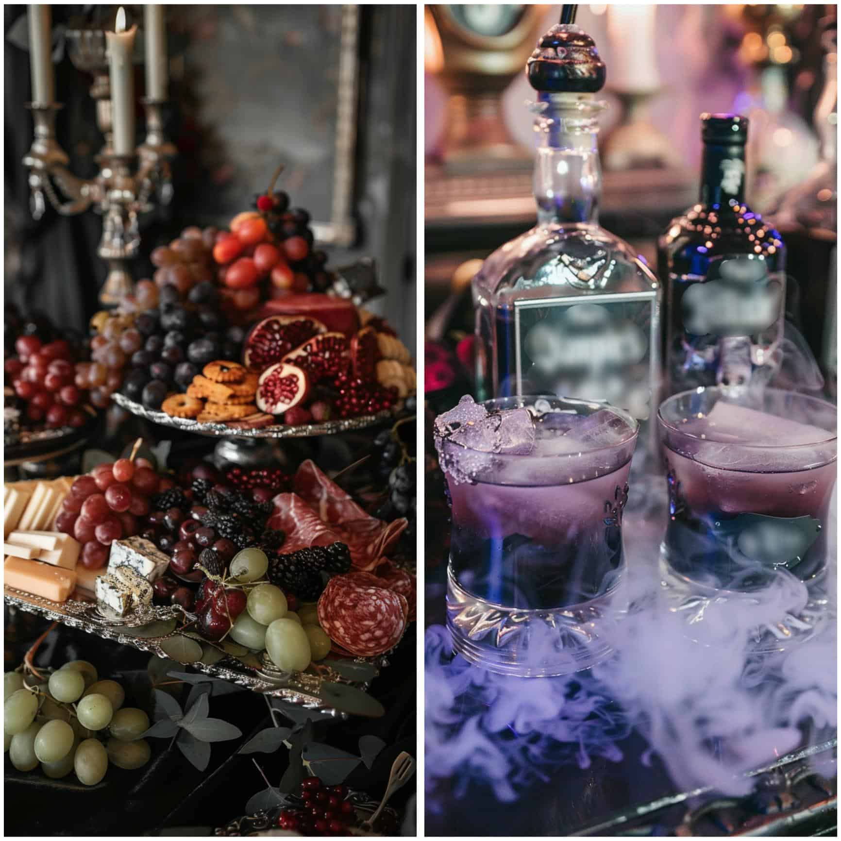 menu items for a gothic-themed wedding