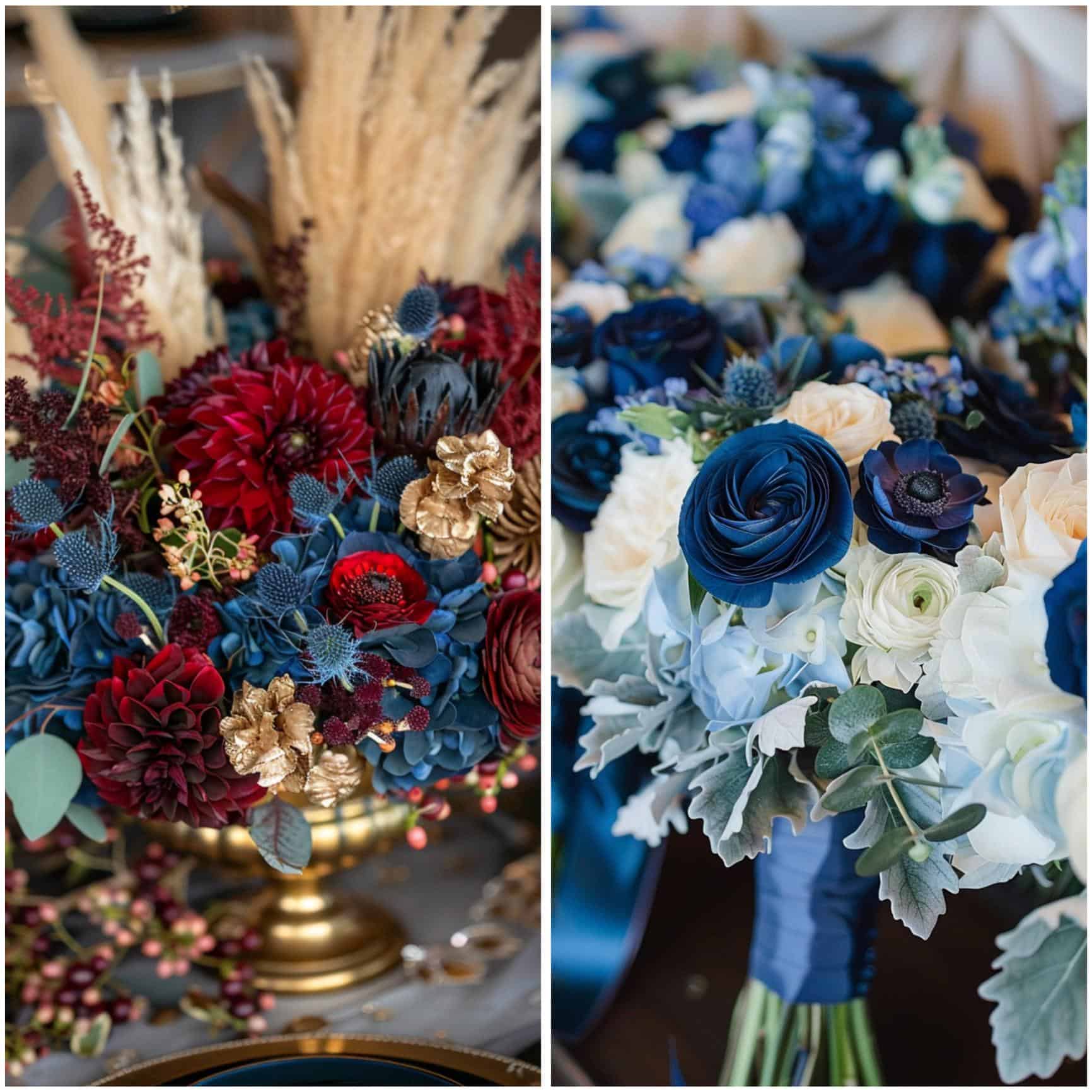 navy blue floral arrangements