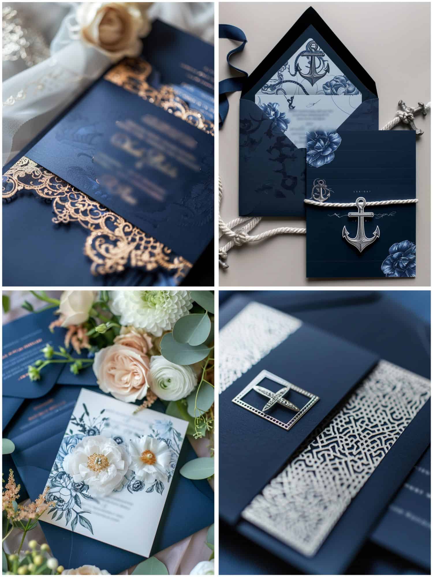 navy blue wedding invitation suite