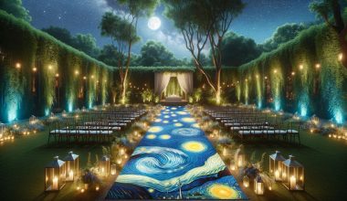outdoor nighttime wedding ceremony with starry night theme