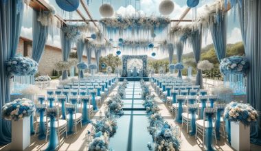 outdoor wedding ceremony venue with various shades of blue