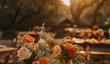 outdoor wedding reception with burnt orange details