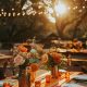 outdoor wedding reception with burnt orange details
