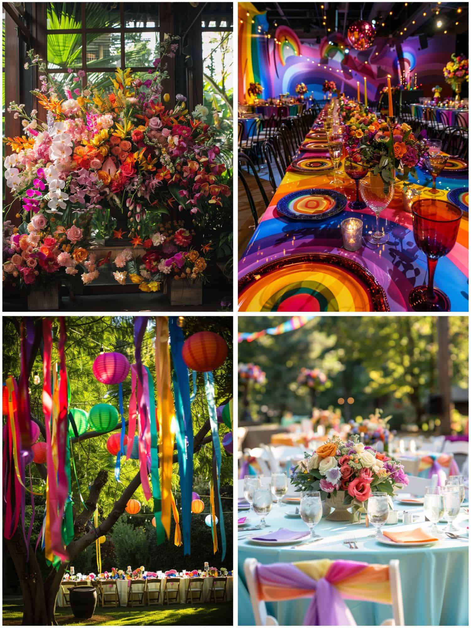 rainbow wedding decor and floral details