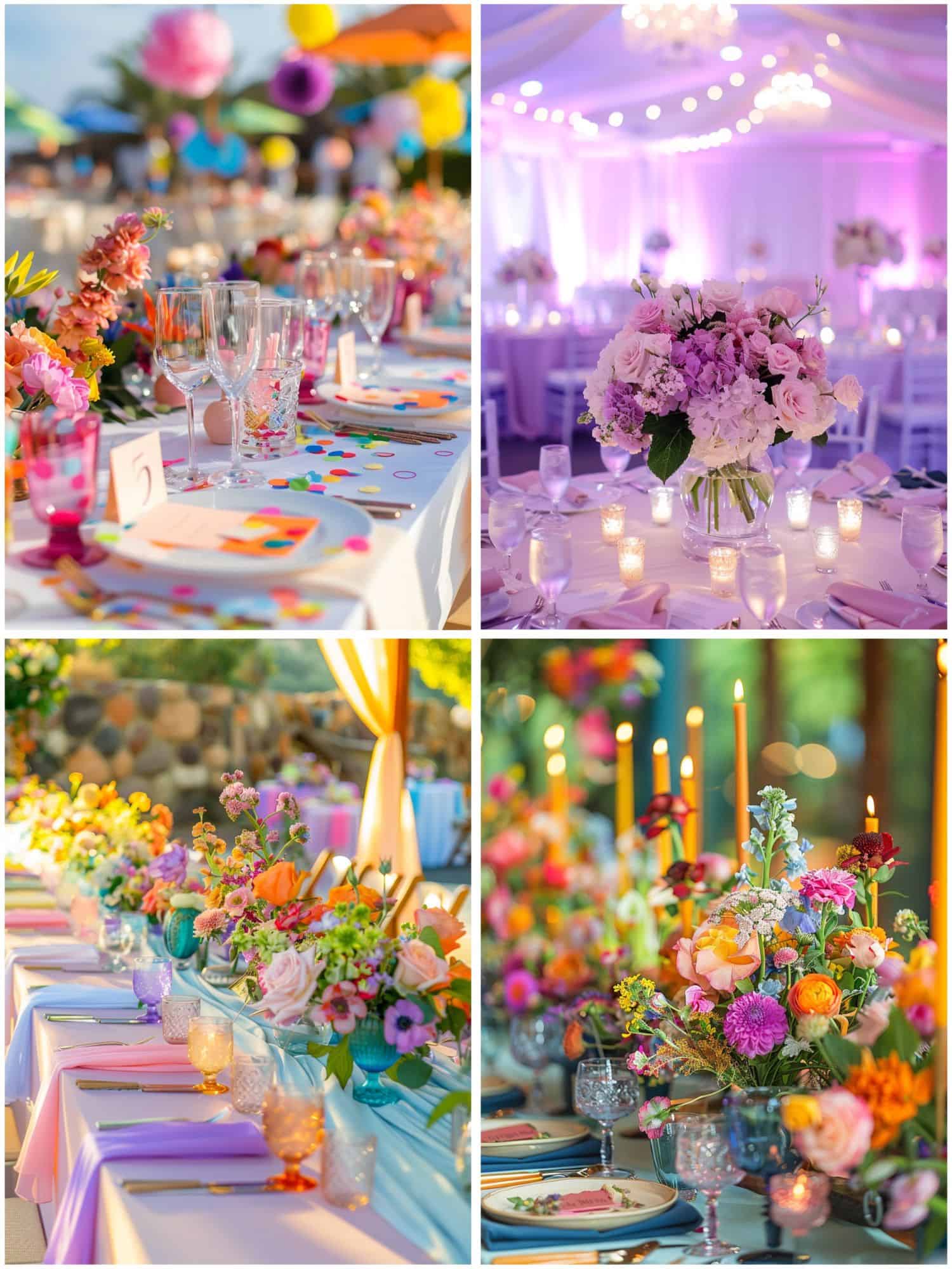 rainbow wedding tablescapes
