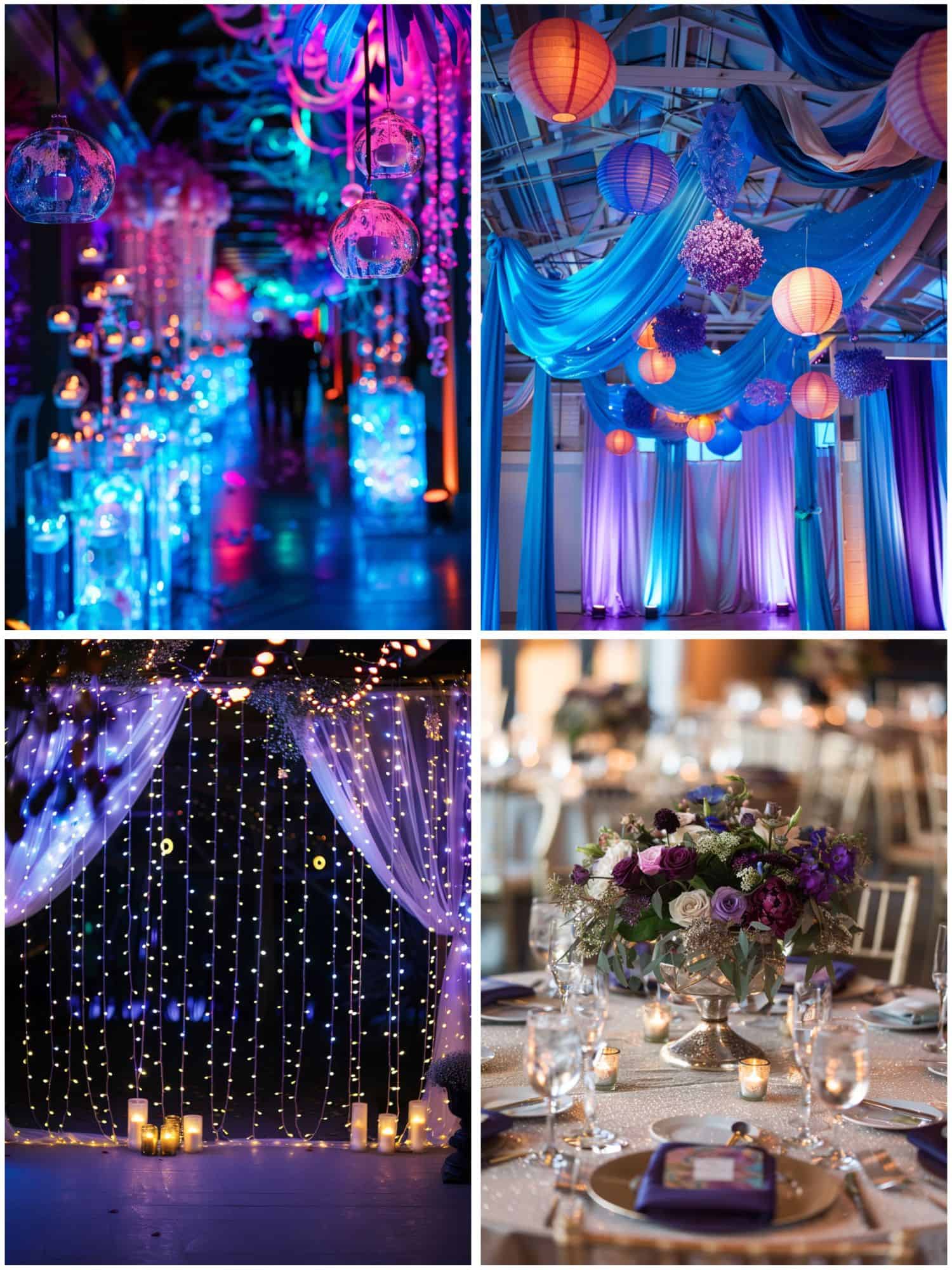 reception decor in blue and purple