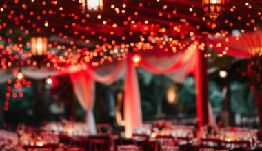 red and black-themed wedding reception