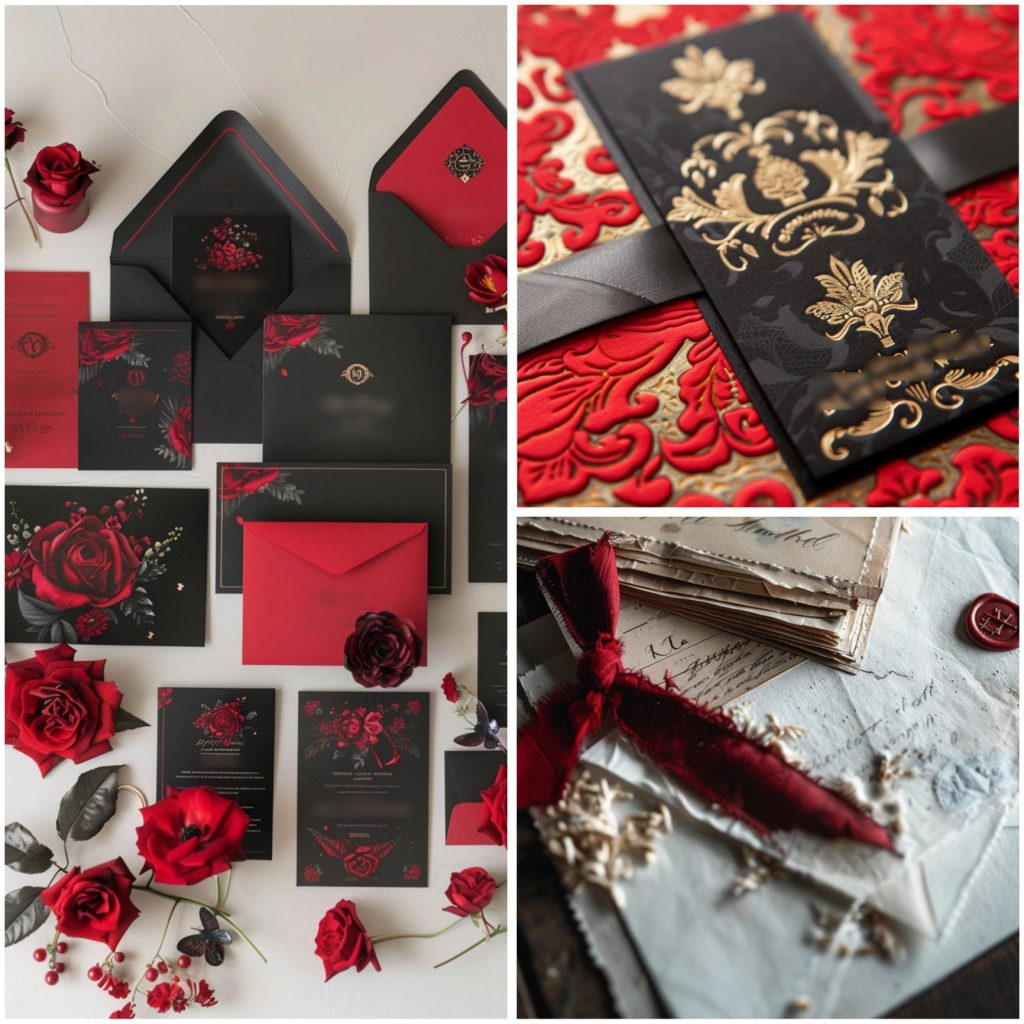 red and black wedding stationery