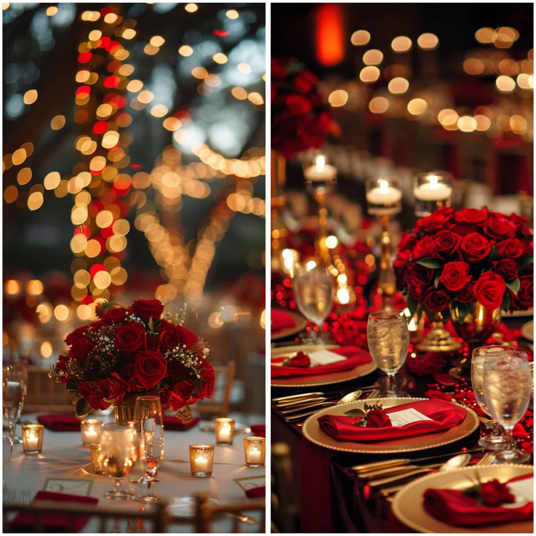 red and gold wedding reception tablescape