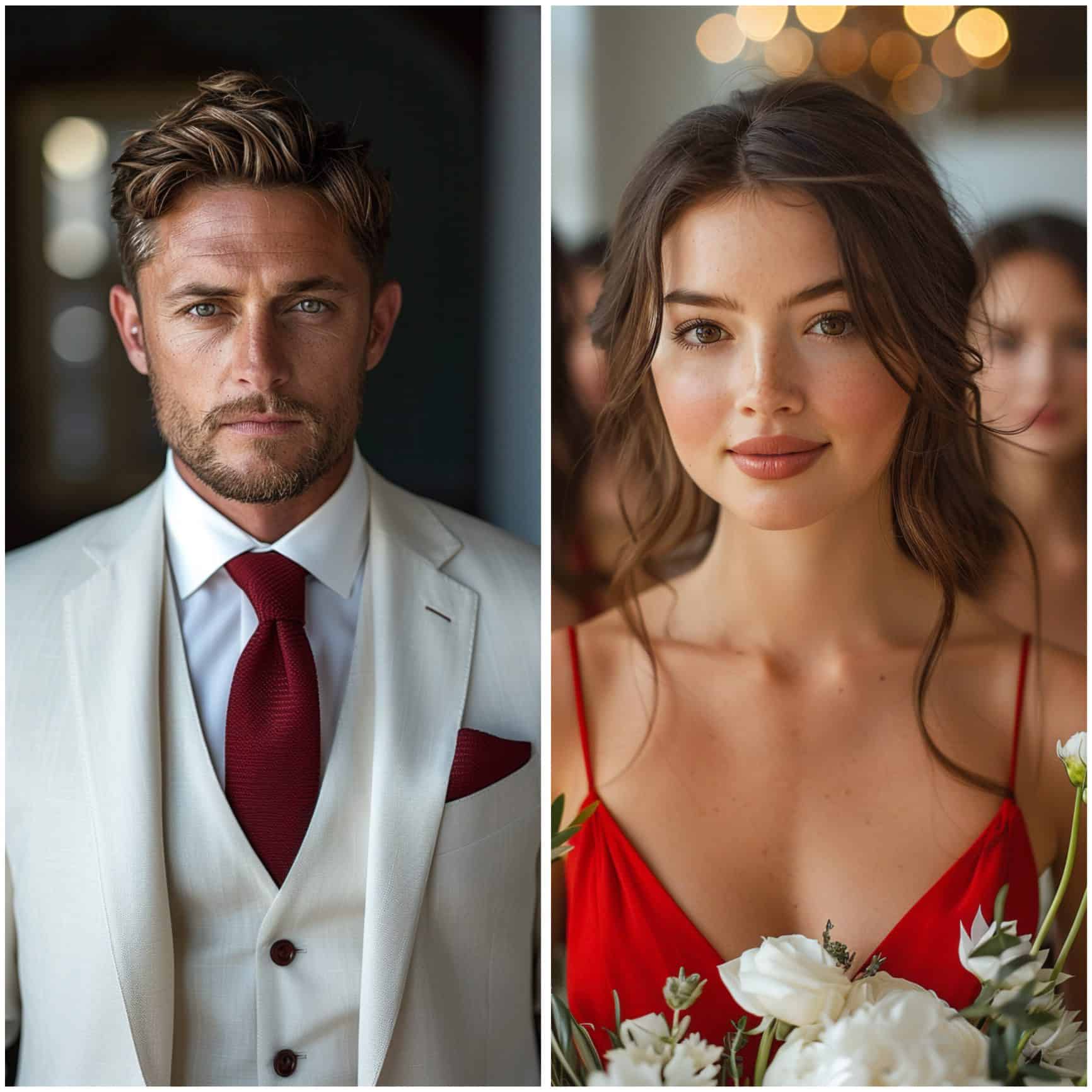 red and white wedding attire