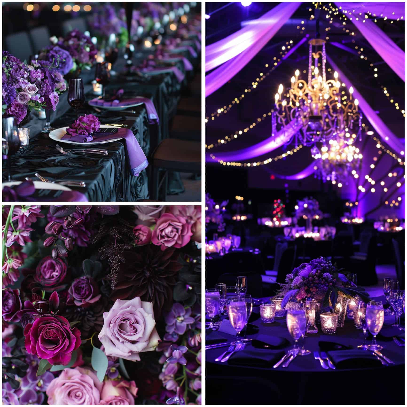 rich black and purple wedding theme ideas