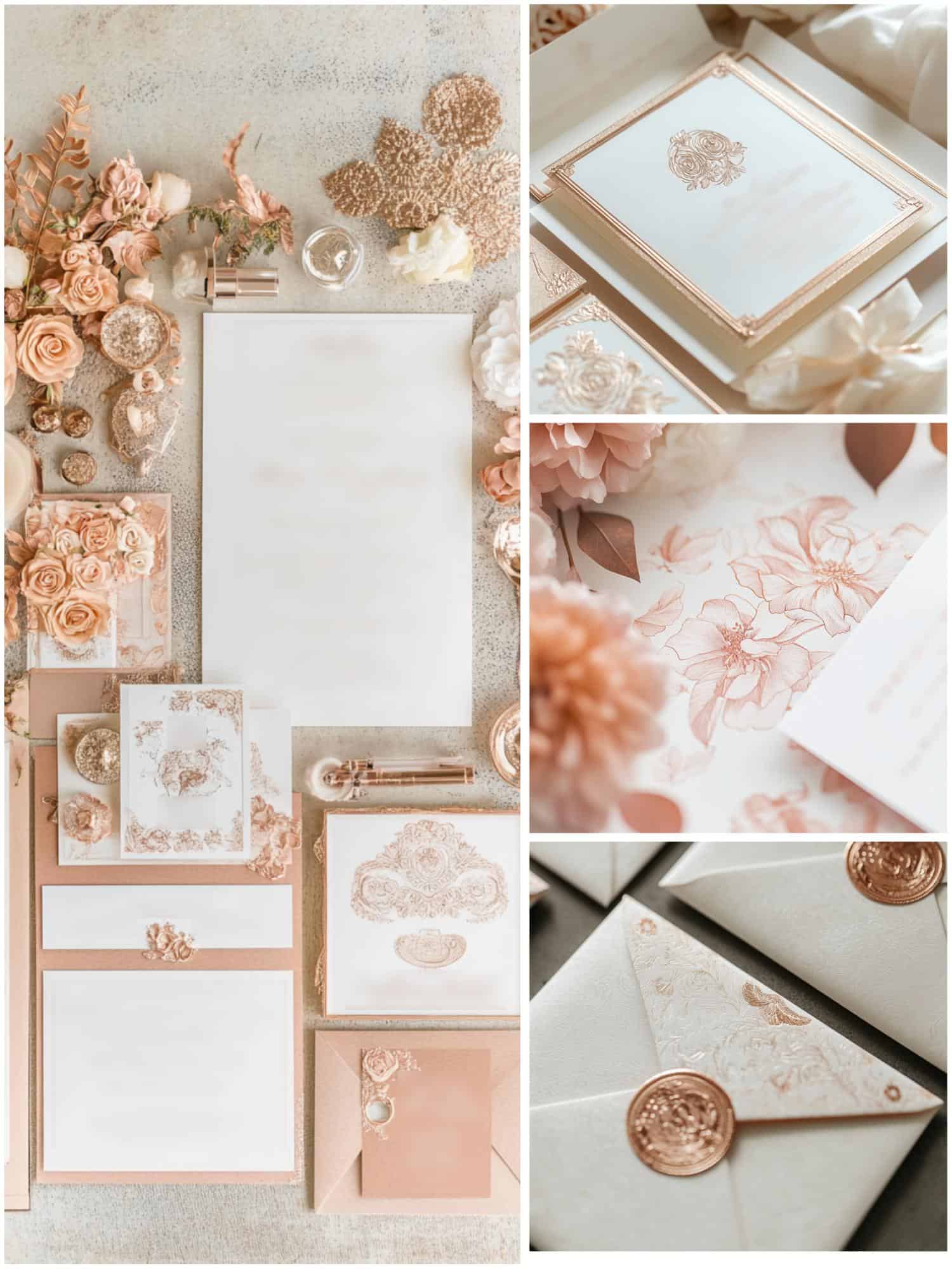 rose gold wedding stationery