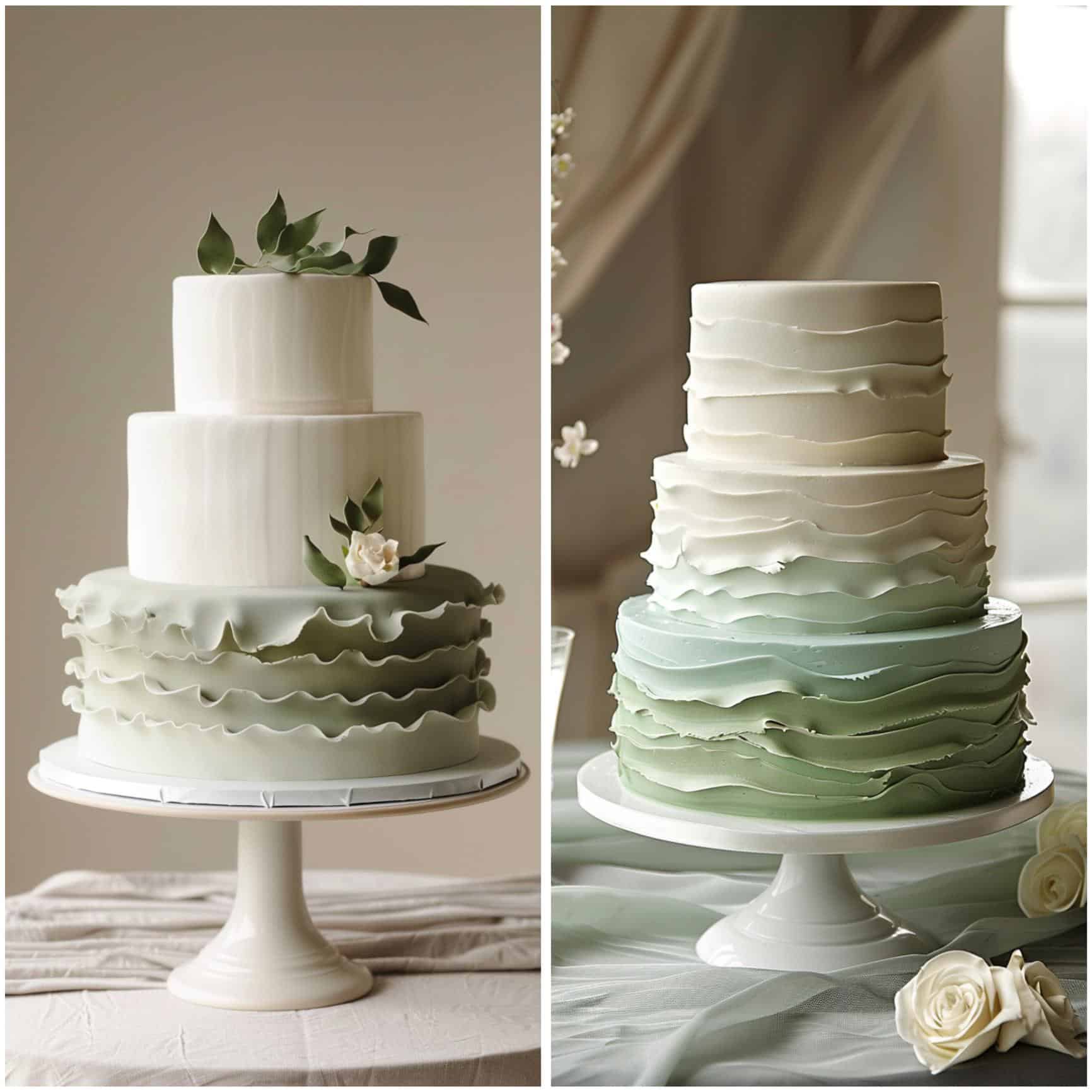 sage green and white wedding cakes