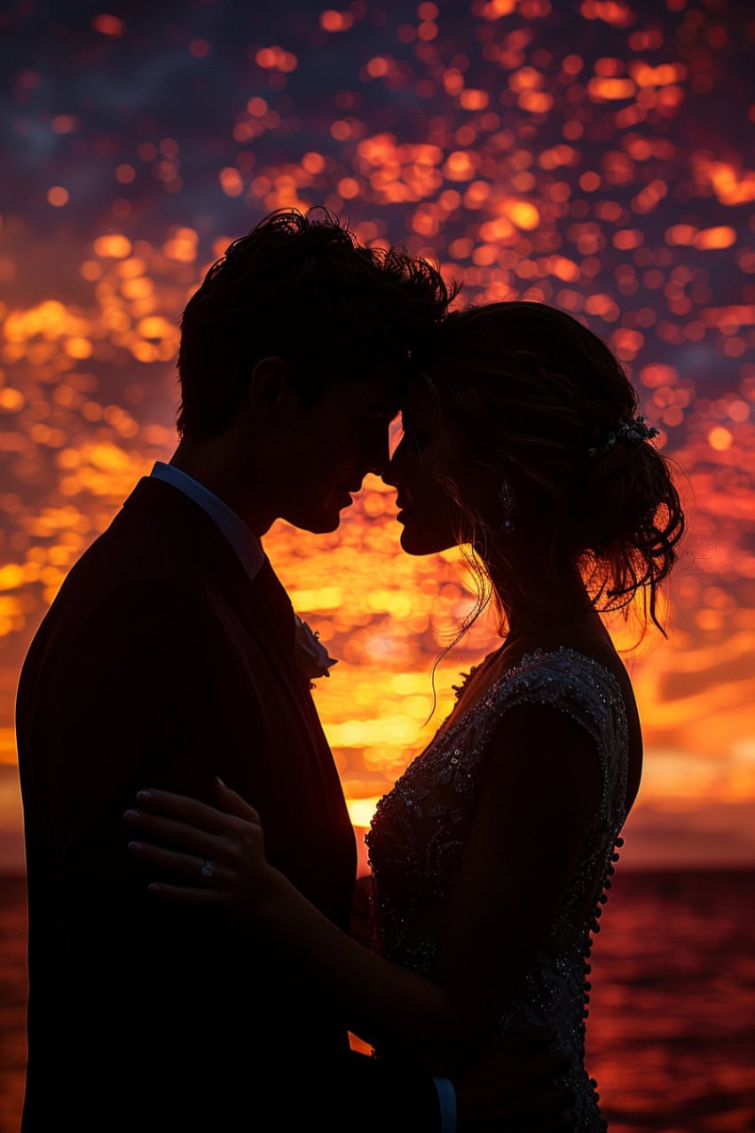 silhouette of a couple embracing