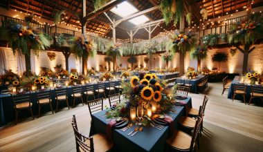 sunflower-themed indoor wedding reception